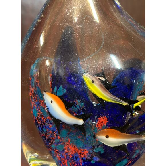 Murano Style Blown Art Glass Angelfish Paperweight with swimming school of fish - Picture 6 of 7